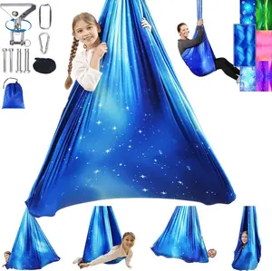Sensory Swing for  and Adults Indoor & Outdoor Double Layer  Cuddle Holds up to 300lbs Adjustable Swing Hammock Chair with 360 Swivel Hanger Kit Effect for Aspergers  ( Blue)