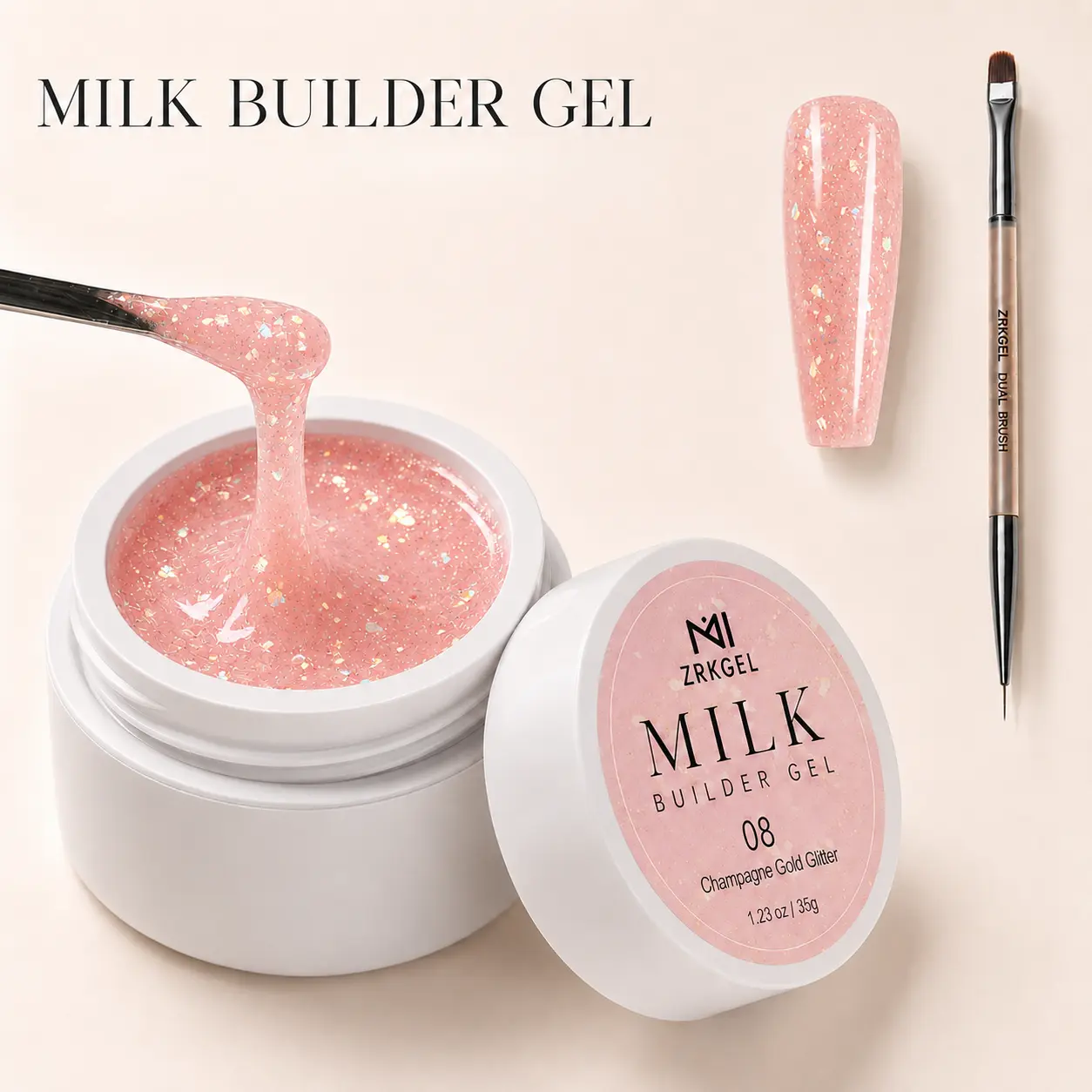 ZRKGEL BIAB Builder Gel, Milky White HEMA-Free Formula for Strong Nail Extensions & Smooth Overlays, Self-Leveling for At-Home Nail Care, 15g, Manicure, Uv, Durable, Gel Nails At Home