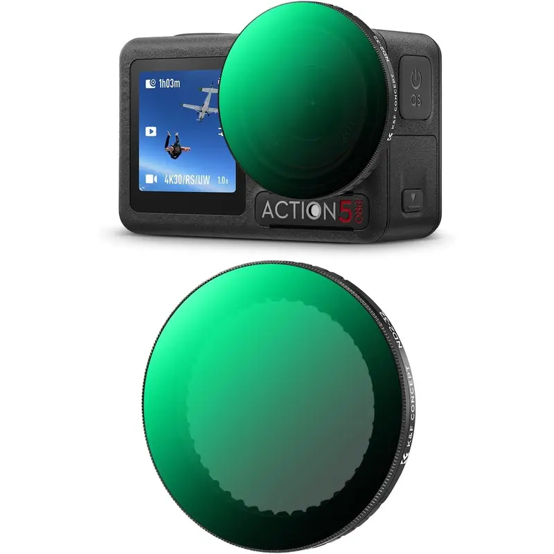 K&F Concept Push-in Fit Variable ND2-32 Camera ND Filter, Multicoated HD Glass Neutral Density Light Reduction Accessory, Compatible with DJI Osmo Action 5 Pro, 4, 3 Camera Accessories, Nd Filters, Camera Filters, Push-Fit, Photography Accessories, Nd2-32