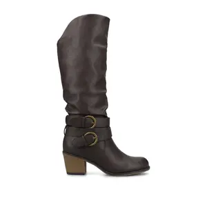LATE KNEE-HIGH WESTERN BOOTS IN VEGAN LEATHER - Dark-Brown PU