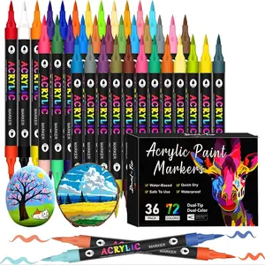 24/120 Color Acrylic Paint Markers, Art Markers Set, Dual Tip Set of 12-60 Pieces, Ideal for Rock Painting, Canvas, Wood, Glass, Ceramic, Fabric, Plastic
