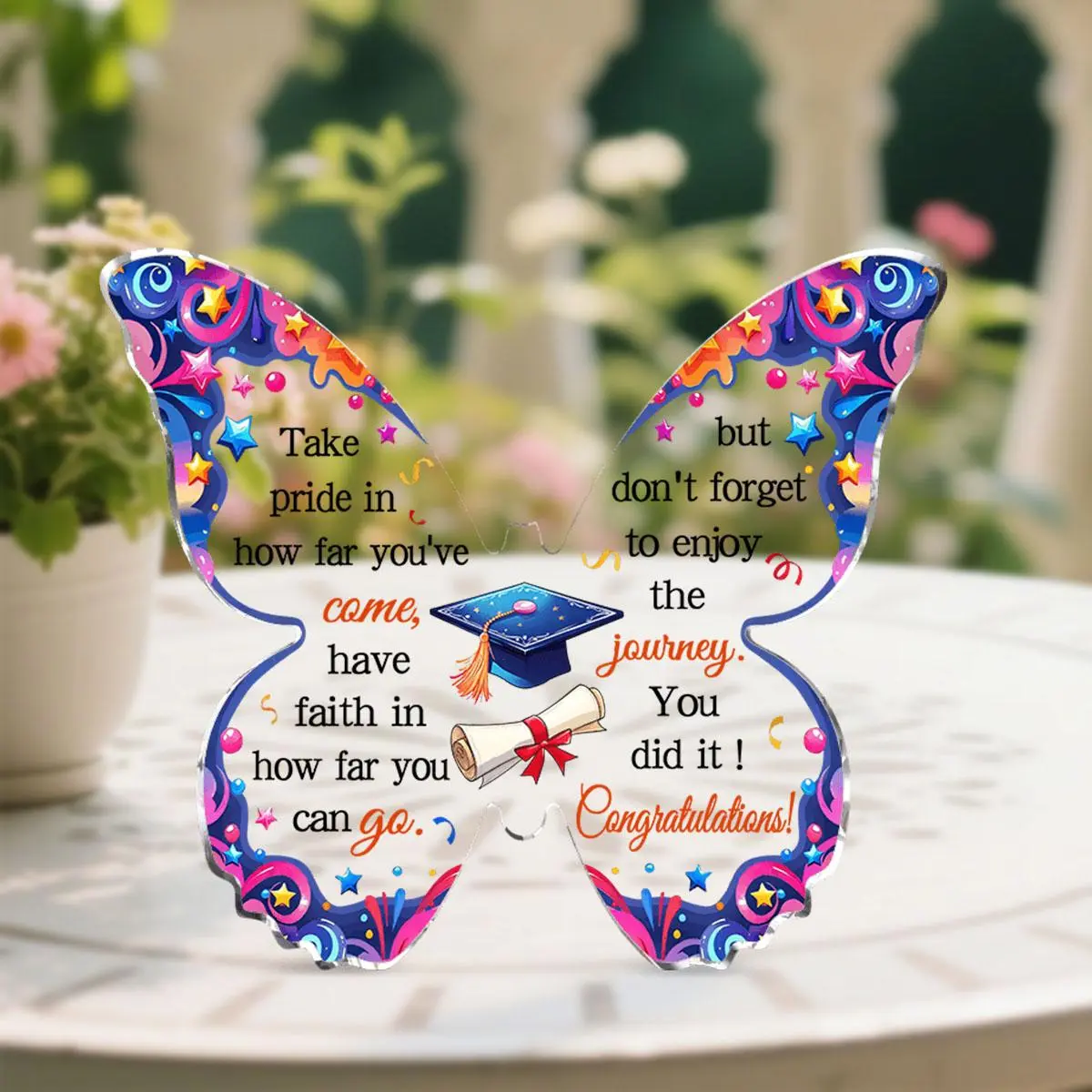 Butterfly Design Acrylic Plaque Graduation Gift, Creative Graduation Gift with Greeting Card, Desktop Decoration for Home Office School Dormitory