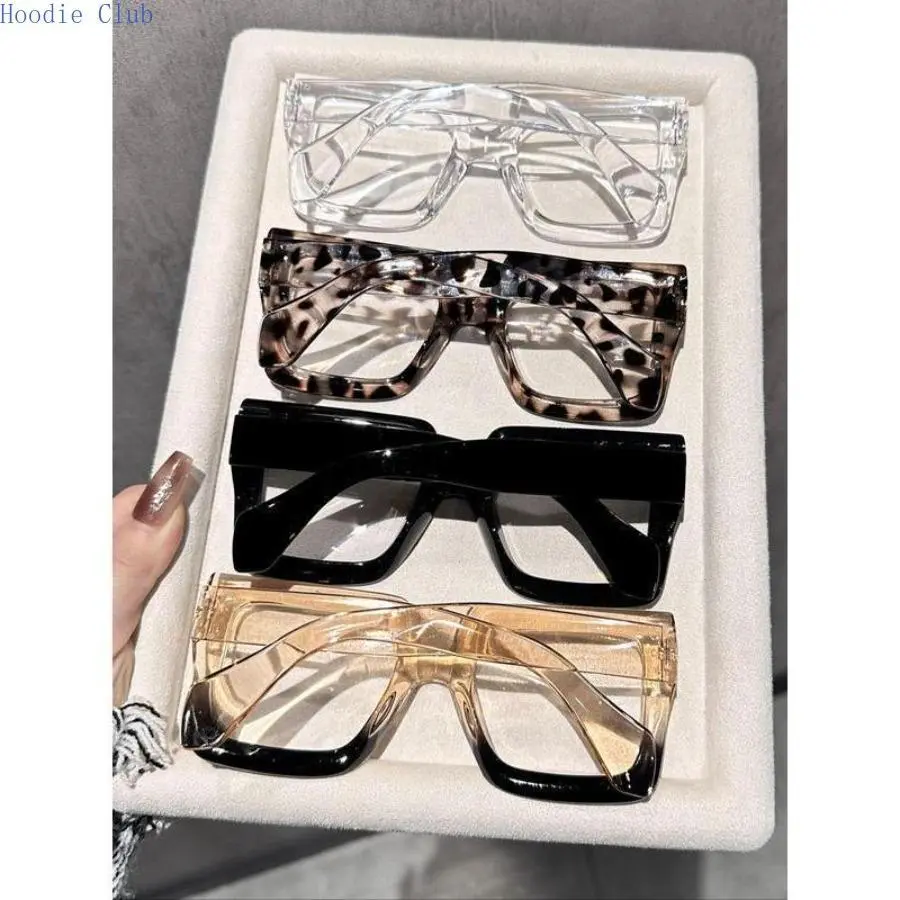 4-Pack Oversized Chunky Square Blue Light Blocking Eyewear for Men - Y2K Aesthetic, Leopard & Ombre Clear Frames, UV Anti-Eyestrain Fashion Glasses for Office & Daily Wear Trendy Casual Eyeglasses