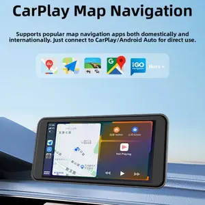 Portable wireless Carplay car player, 6.49-inch high-definition touch screen, suitable for cars with CarPlay and Android Auto, with rearview mirror connection / reversing camera / Siri / wireless / navigation / AUX, suitable for all vehicles