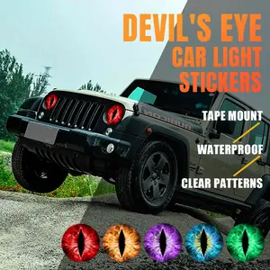 Beast Eye Headlight Decals Pair for Jeep-3D Animal Print Self-Adhesive Headlight Stickers, Fantasy Anime Themed, Round Headlamp Overlay, Front Plastic Glass Ceramic Compatible, car exterior decoration accessory TikTokShopBacktoSchool