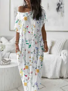 One Shoulder Off-The-Shoulder All Over Print Floral Dress, Elegant Chic Summer Fashion, Perfect for Parties & Casual Wear, Women's Stylish Clothing