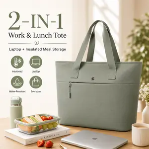 GLORIEROO 2-in-1 Insulated Lunch Tote Bag for Women, Work Tote with 15.6 Inch Laptop Compartment, Leakproof Cooler Bag for Office, Nurse, Teacher, School, Picnic, Travel & Summer Essentials