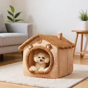 Cozy House-Shaped Pet Bed Warm Washable Year-Round Comfort for Small Dogs Cats Perfect for Teddy Breeds Snug Stylish Retreat