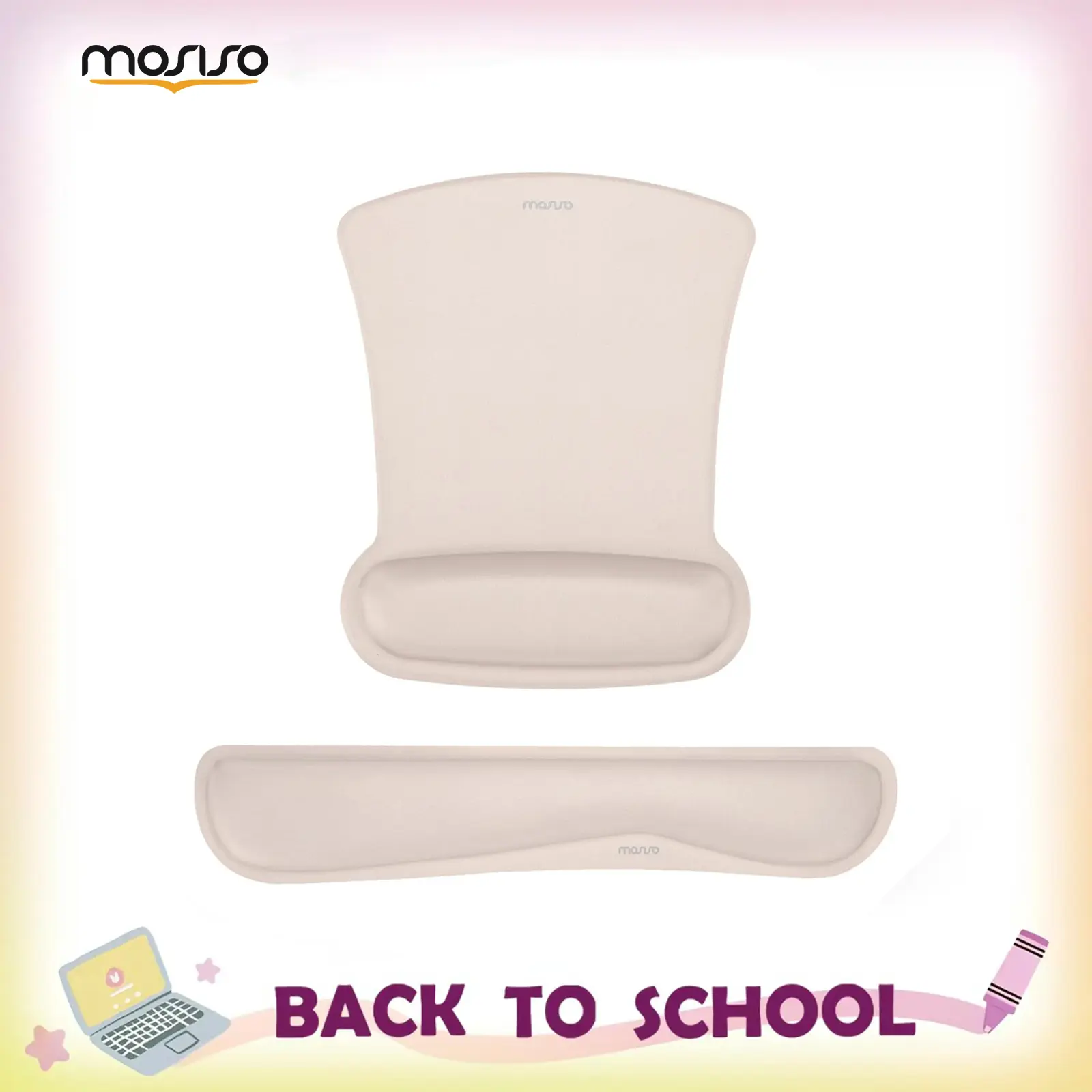 MOSISO Ergonomic Wrist Support Set (17.72x3.15 Inch Keyboard Pad, 9.84x7.87 Inch Mouse Pad) - Black, Non-Slip Base, Neoprene Cloth, Raised Memory Foam, Office Desk Accessory for Pain Relief & Easy Typing, 17.72 X 3.15 Inch