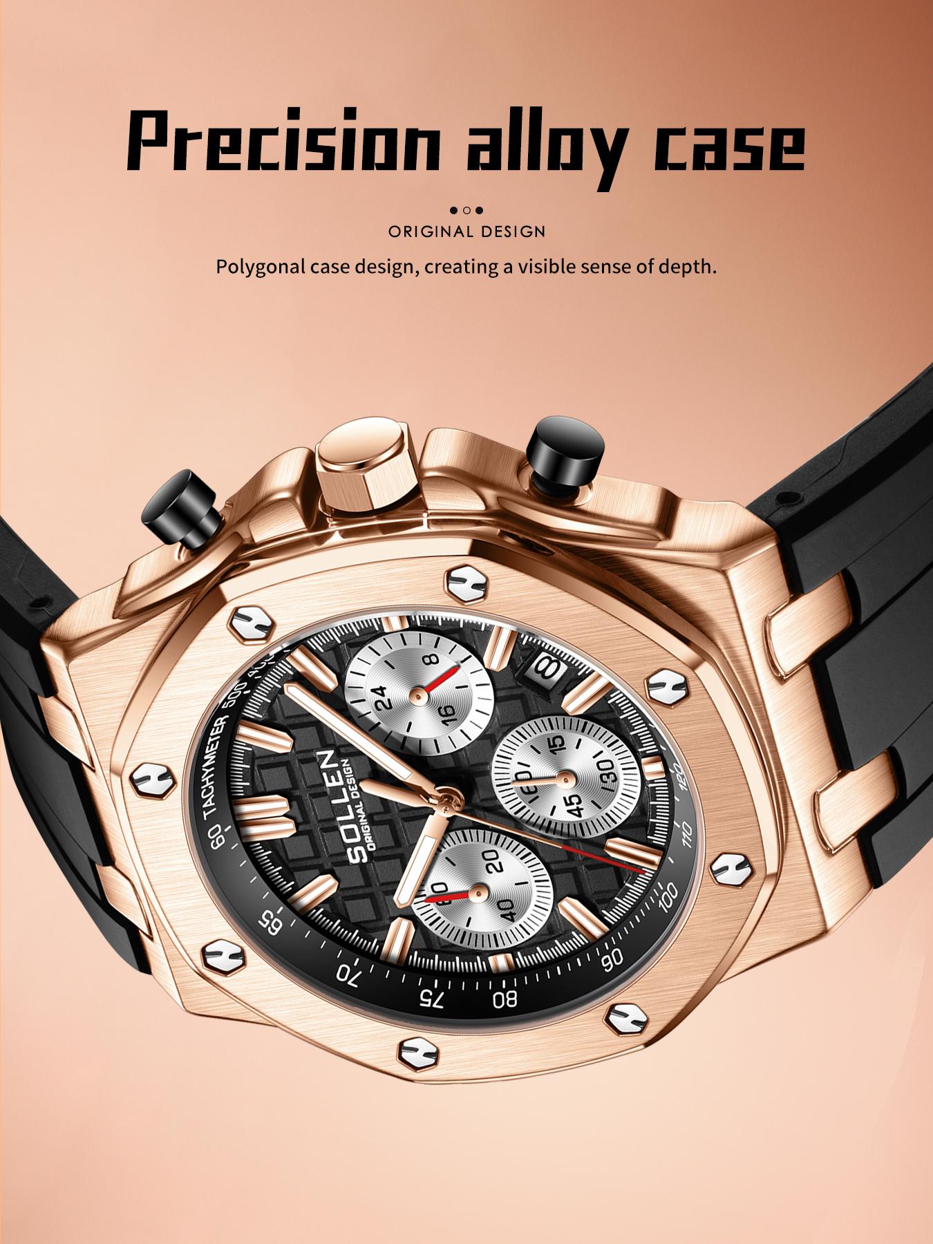 [0407] Fashion Luxury Men's Large Dial Date Multi-Function Quartz Sports Chronograph Watch, Water-Resistant Silicone Strap Design, Ideal Gift for Christmas, Birthdays, Boyfriend, Husband, Valentine's Day, Father's Day, and Weddings.712