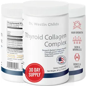 Dr. Westin Childs - Thyroid Collagen Complex, Patented Peptides Protein Powder - Hyaluronic Acid & Vitamin C for Thyroid, Hair, Skin, Nails, Joints, & Digestion Support, Grass-fed, Unflavored, 13.6oz