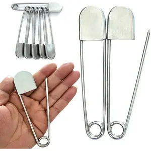 6 Pack Large Safety Pins, 5 Inches Heavy Duty Stainless Steel Oversize Safety Pins,  Pins for Blankets, Heavy Laundry, Crafts and Decorations
