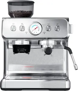 20 Bar Espresso Machine with Grinder, Automatic Espresso Maker with PID Control & Milk Frother Steam Wand, Removable Water Tank – Barista-Style Lattes & Cappuccinos at Home (Silver)