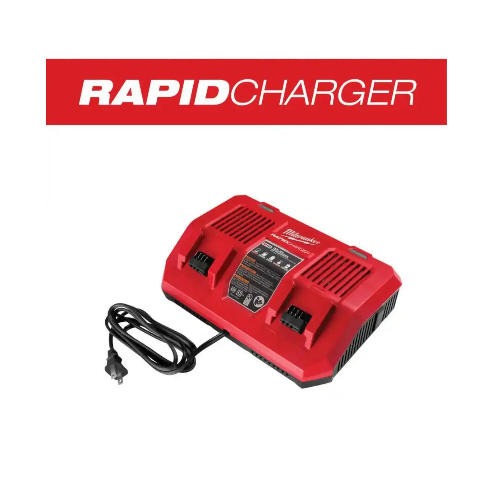 Milwaukee M18 Series Lithium Dual Bay Rapid Charger, Dual Port Design with Hang Holes for Battery Packs, No Retail Packaging