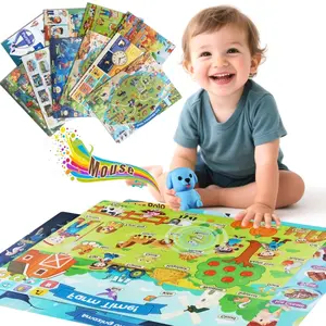 Learning Poster Mat with Talking Pen for Preschool Early Education Learning Activities, Toddler Learning Toys for Ages 2-4 Grandkids, Interactive Sensory Autism Toys for Birthday