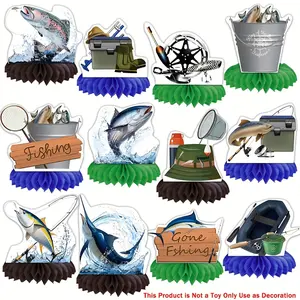 12 Pcs Fishing Decorations Gone Fishing Table Centerpieces Fish Party Honeycomb Party Supplies 3D Fishing Table Decor Fishing Birthday Party Supplies for Fathers Day Retirement Baby Shower