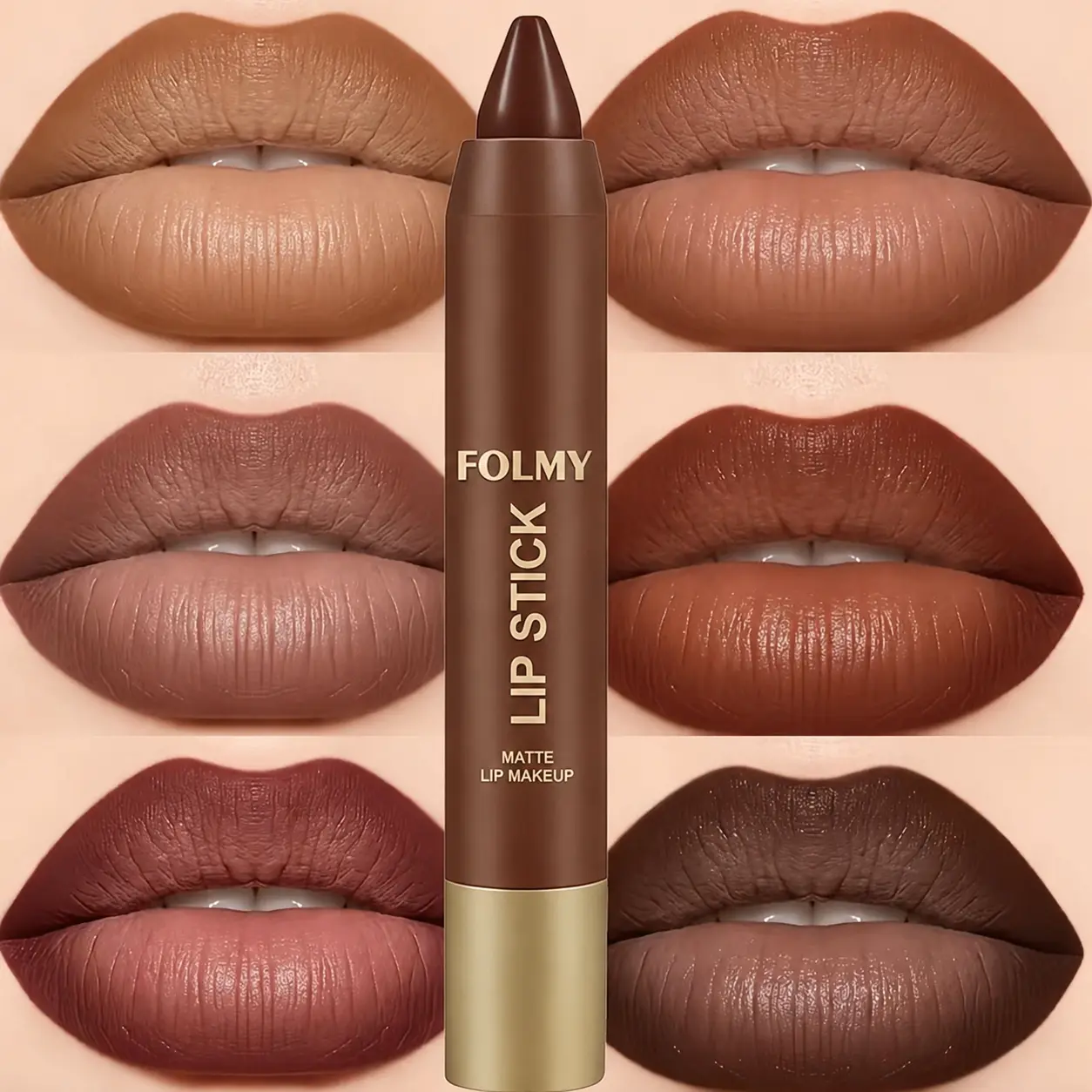 6PCS FOLMY Matte Brown Lipstick, Individual Lipsticks, Waterproof, Non-stick Cup, Soft Texture, Suitable for All Skin Types, Wonderful gift