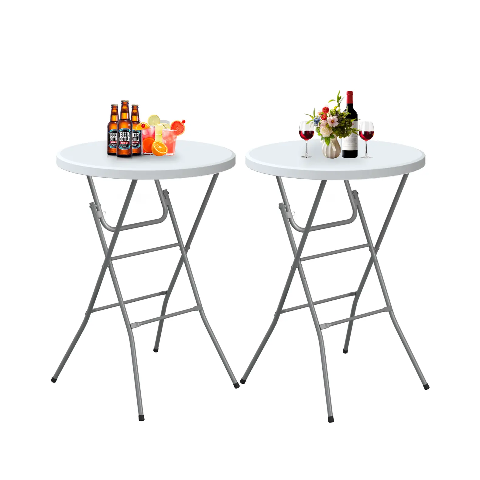 IWDOO 32'' Foldable Outdoor Table Furniture, Weather Resistant High-Top Round Bistro Drink Table with Metal Frame & Leg Lock for Patio, Holiday Parties