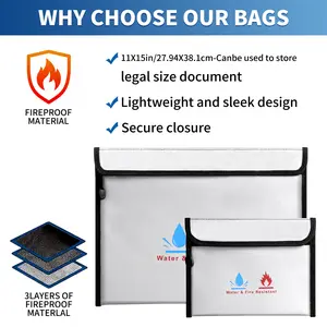 Fireproof document bag + organizer travel case set. 2000°F protection, 2 layers, heat insulated, water resistant. Also fits tablet/laptop. Keep cash, power bank & docs safe.