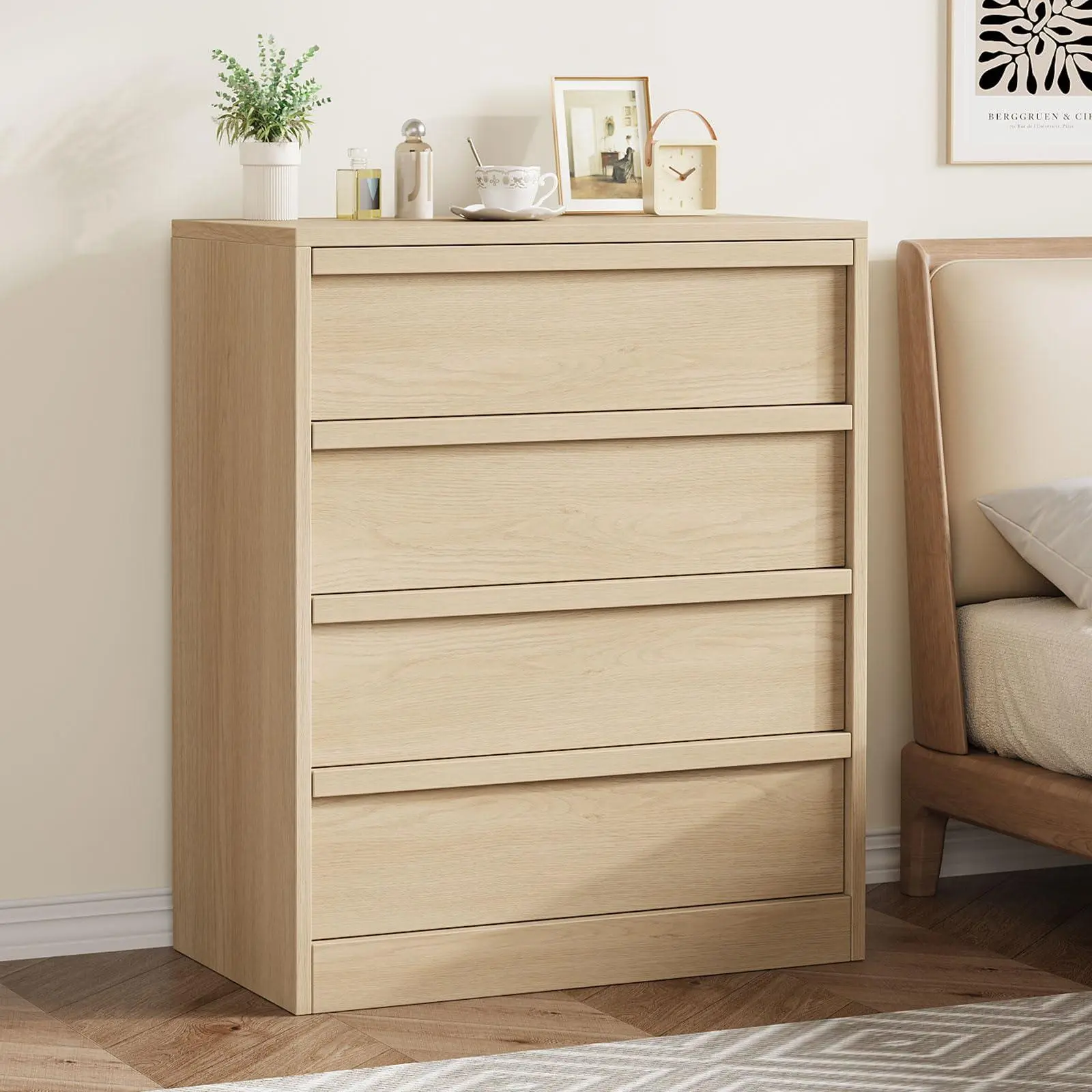 GAOMON 4-Drawer Anti-Tip Nightstand - 39in Tall Sturdy Base Side Table with Smooth Glide Drawers, Large Storage, 29.5in W x 15.7in D x 39.3in H, Assembly Required, Modern Natural Oak Multi-Room Organizer for Bedroom, Tools & Hardware Hand Tool Storage