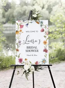 Editable Wildflower Bridal Shower Welcome Sign Printable Shower Decor Colorful Floral Welcome Poster Template