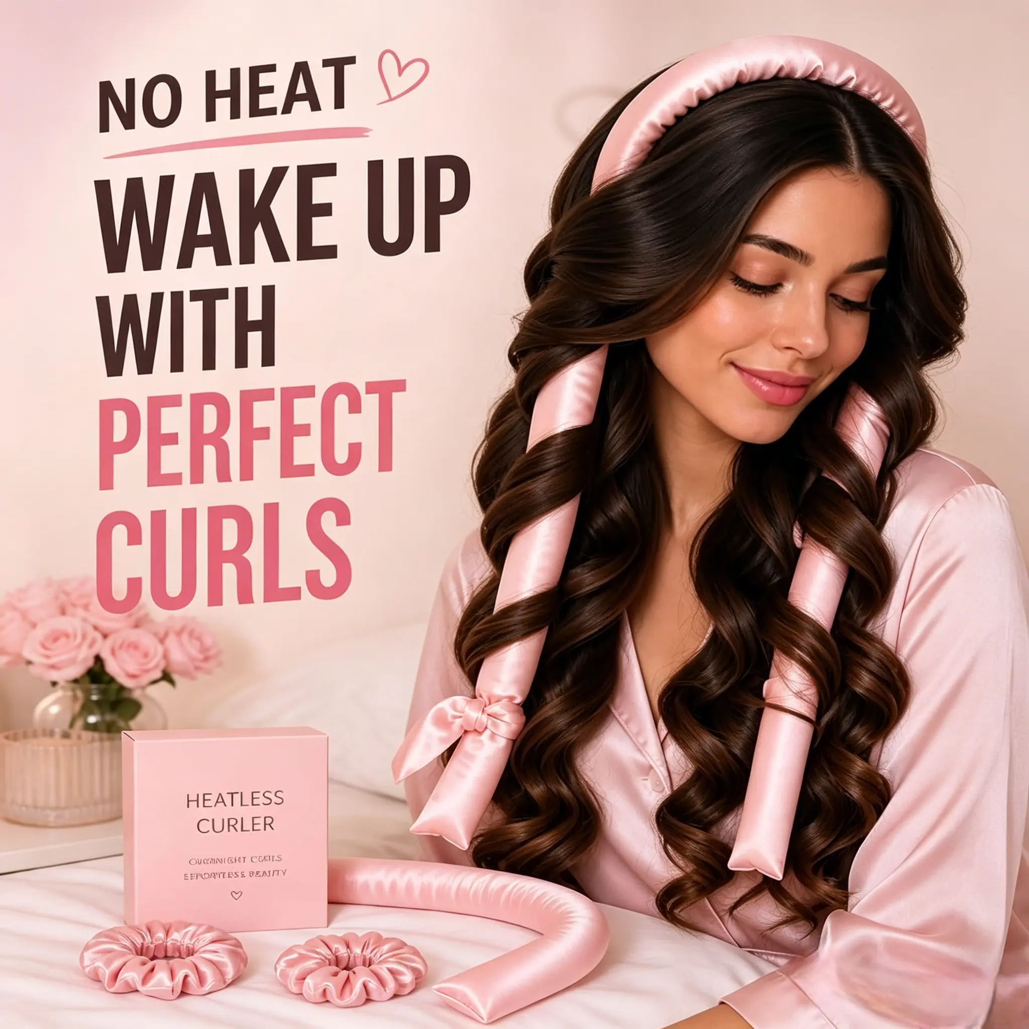 IVA Sleep In Hair Curlers Satin Heatless Curlers Set – Heatless Soft Hair Curls Overnight Hair Curler Frizz Free Time-saving Travel Ready Beginner Friendly No heat damage Hair Styling Tools
