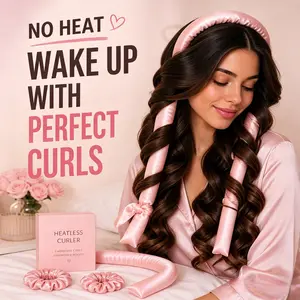 IVA Sleep In Hair Curlers Satin Sponge Heatless Curlers Set – Heatless Curls Overnight Hair Curler & 2 Satin Scrunchies Styling Tools