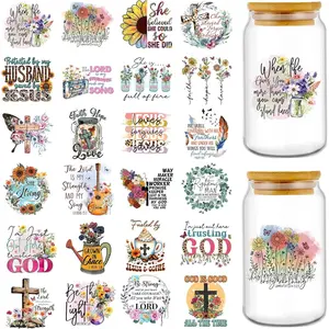 UV DTF Cup Wrap - 24 Sheets Christian Uvdtf Cup Wraps for 16 oz Glass Cups,  Verse Religious Decals for Coffee Mugs, Faith Rub on Transfer Stickers, DIY Church Crafts