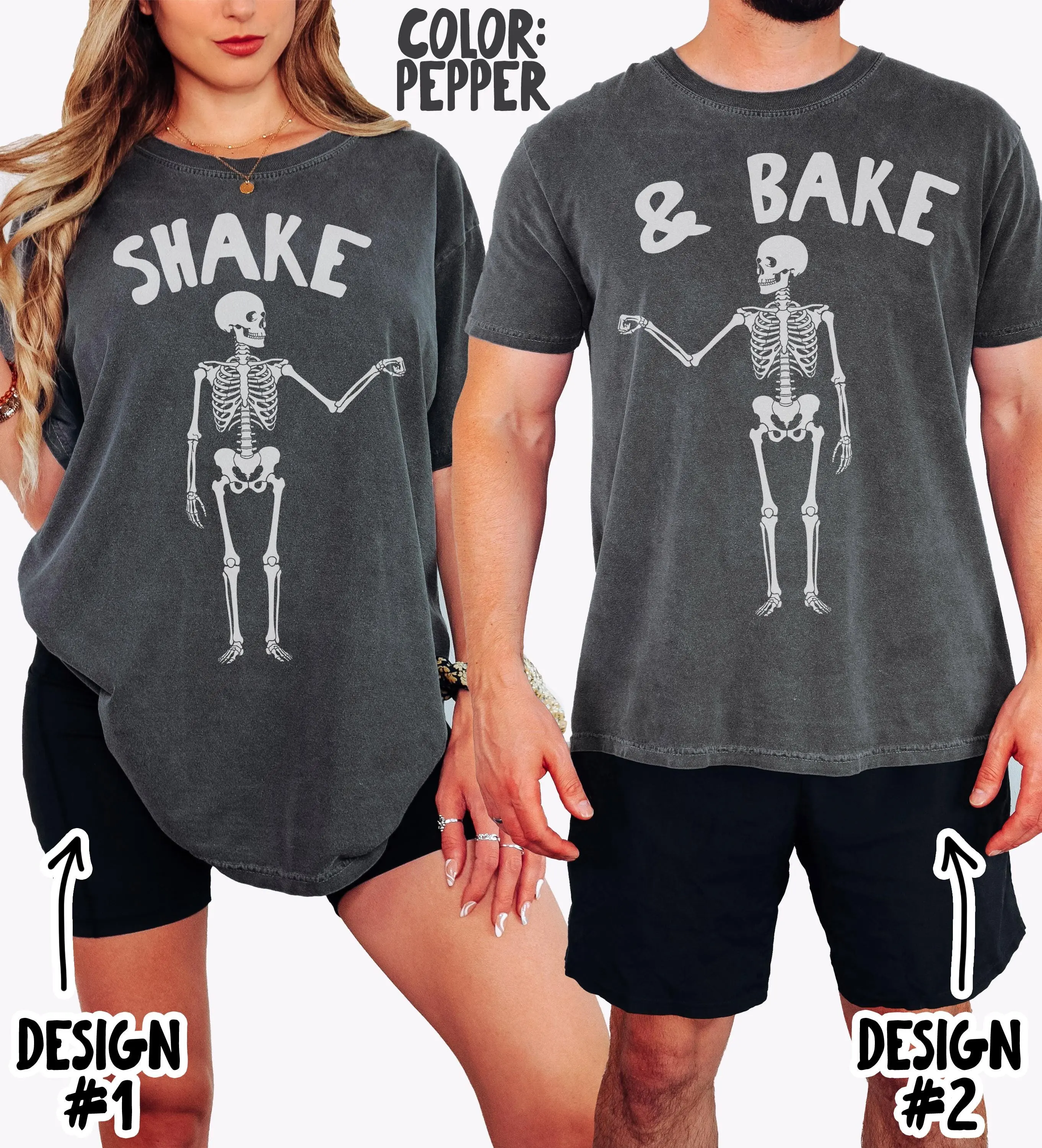 Shake & Bake Skeleton Matching Couple Shirts, Funny Halloween Couple T-Shirts, Skeleton Couple Costume Tees, His and Hers Halloween Outfit, Trick or Treat Gift