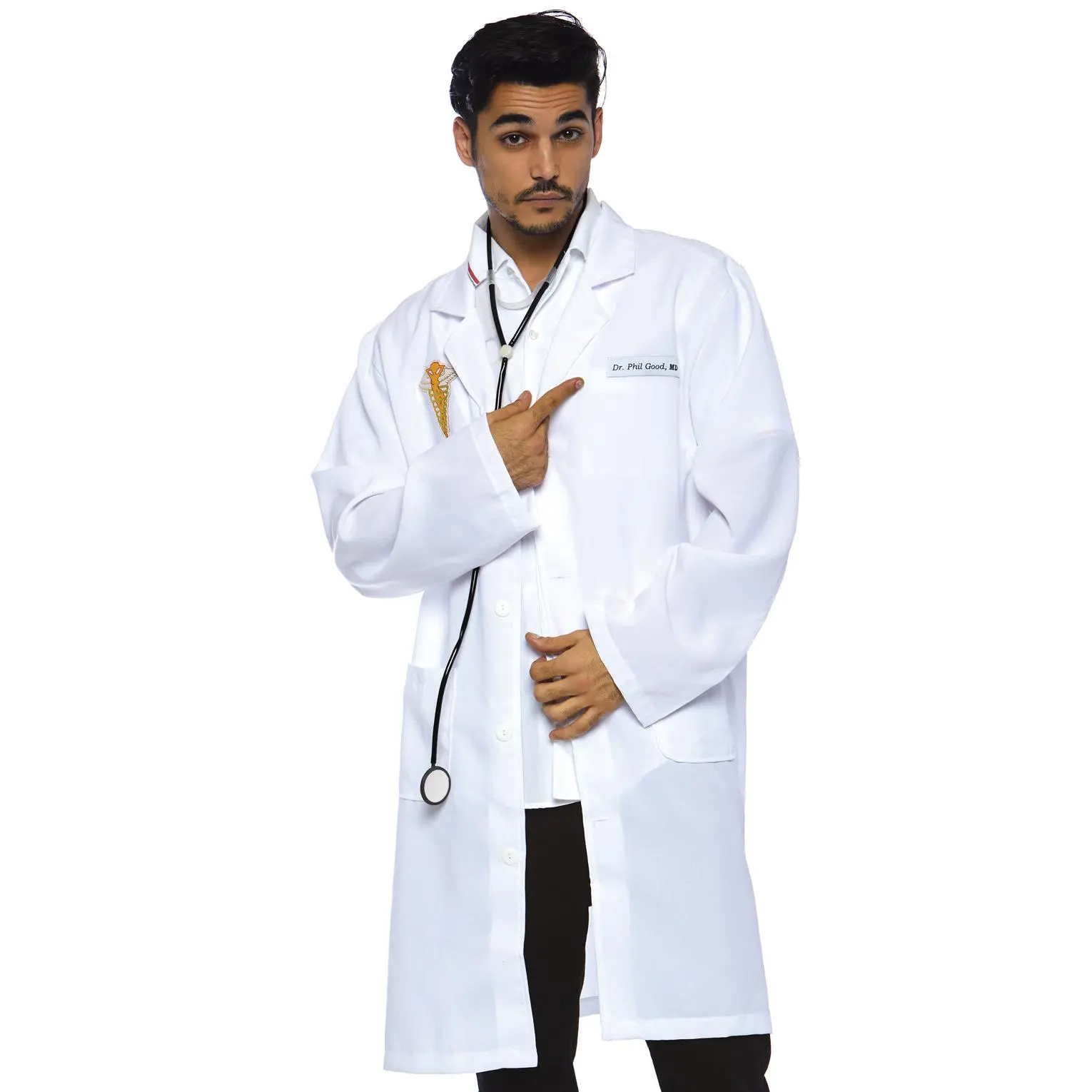 Men's Classic Doctor Costume, a 2-Piece Halloween Suit with a Full-Length Coat with Pockets and Toy Stethoscope