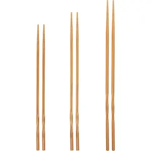 Reusable Natural Wooden Cooking Chopsticks Set of 3 Pairs: 11.8 In, 13 In, 14.2 In Brown Long Wok Wooden Chopsticks