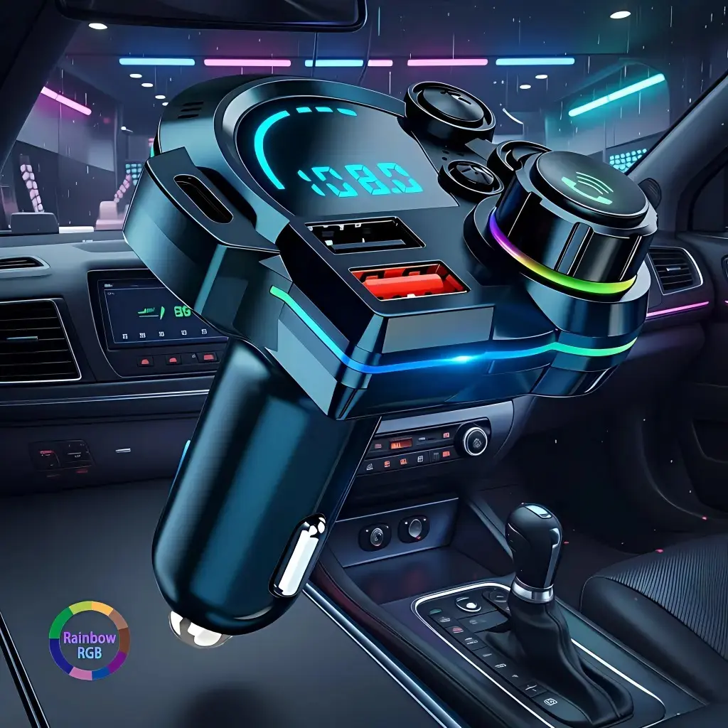 Nuokaiqi Bluetooth 5.3 FM Transmitter Car Phone Charger - 30W PD & 3.0 QC Fast Charging, Deep Bass Hi-Fi Music Player, RGB Backlit FM+BT Adapter, Hands-Free Calling Road Trip Essential Tool
