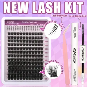 Beginner Friendly  Dramatic Eyelash Extension Kit  False Lashes (Cluster & Individual) with  Lash Bond & Seal for Instant Glam Volume Lash Clusters Kit - Lash Extension Kit with Eyelash Extensions This kit includes lash bond and seal, waterproof tweezers