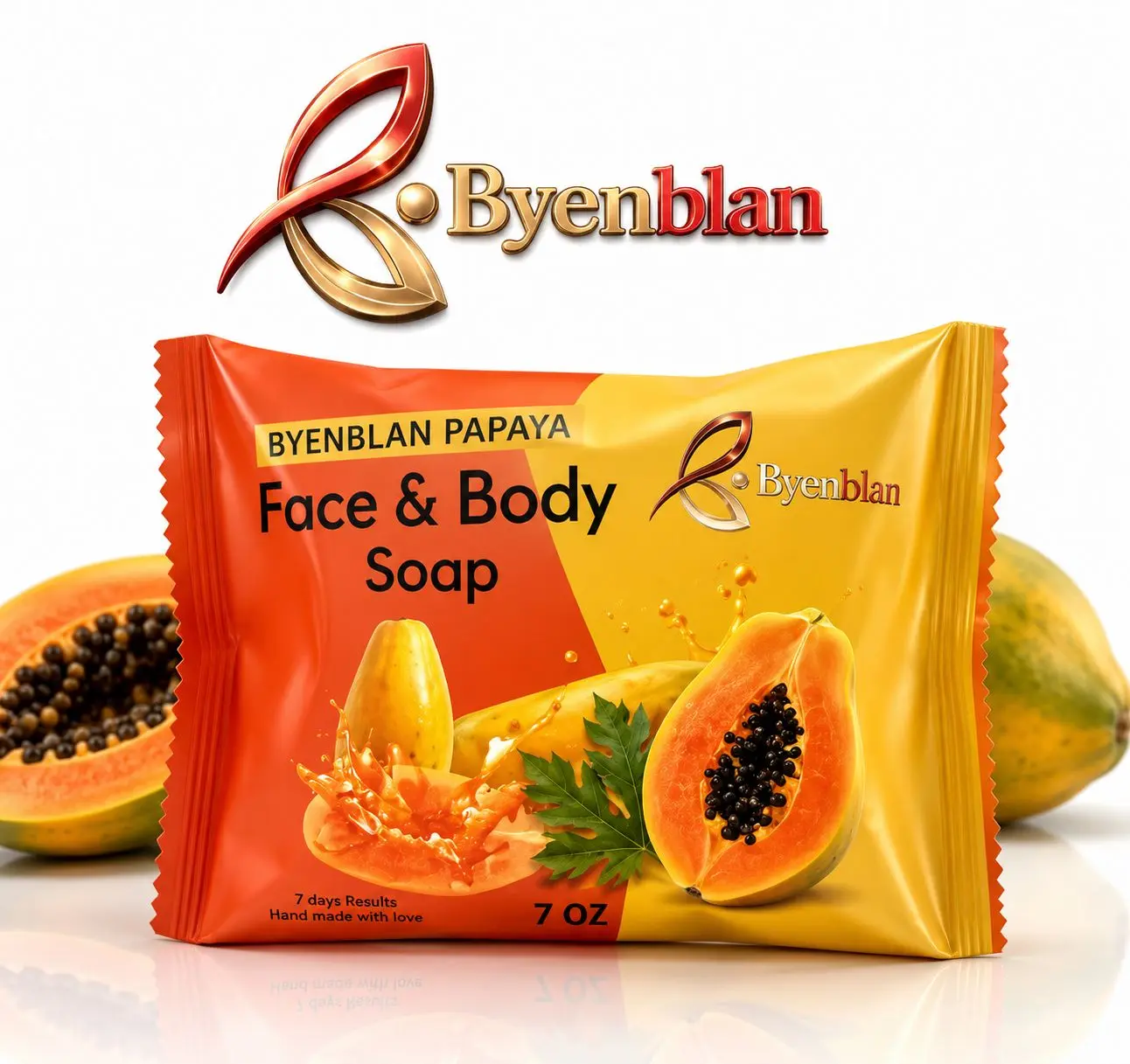 Mayouyou Byenblan Papaya Face & Body Soap - 7 oz Beauty & Personal Care Bath Cleanser for Daily Use