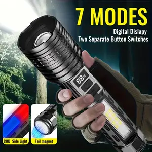 Outdoor LED High Lumens Flashlight, USB Type-C Rechargeable Adjustable Focus & 7 Modes & Tail Magnet, Smart Battery Indicator, Durable Plastic Housing, Ideal for Home And Outdoor Use, Outdoor Lighting