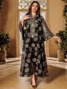 Women's Embroidery Sequins Long Sleeve Abaya, Floral Jacquard Abaya, Floral Embellished Abaya, Modesty Abaya, Elegant Fashion Muslim Robe for Daily Wear, Ladies Islamic Clothing for Summer, Modest Muslim Outfits