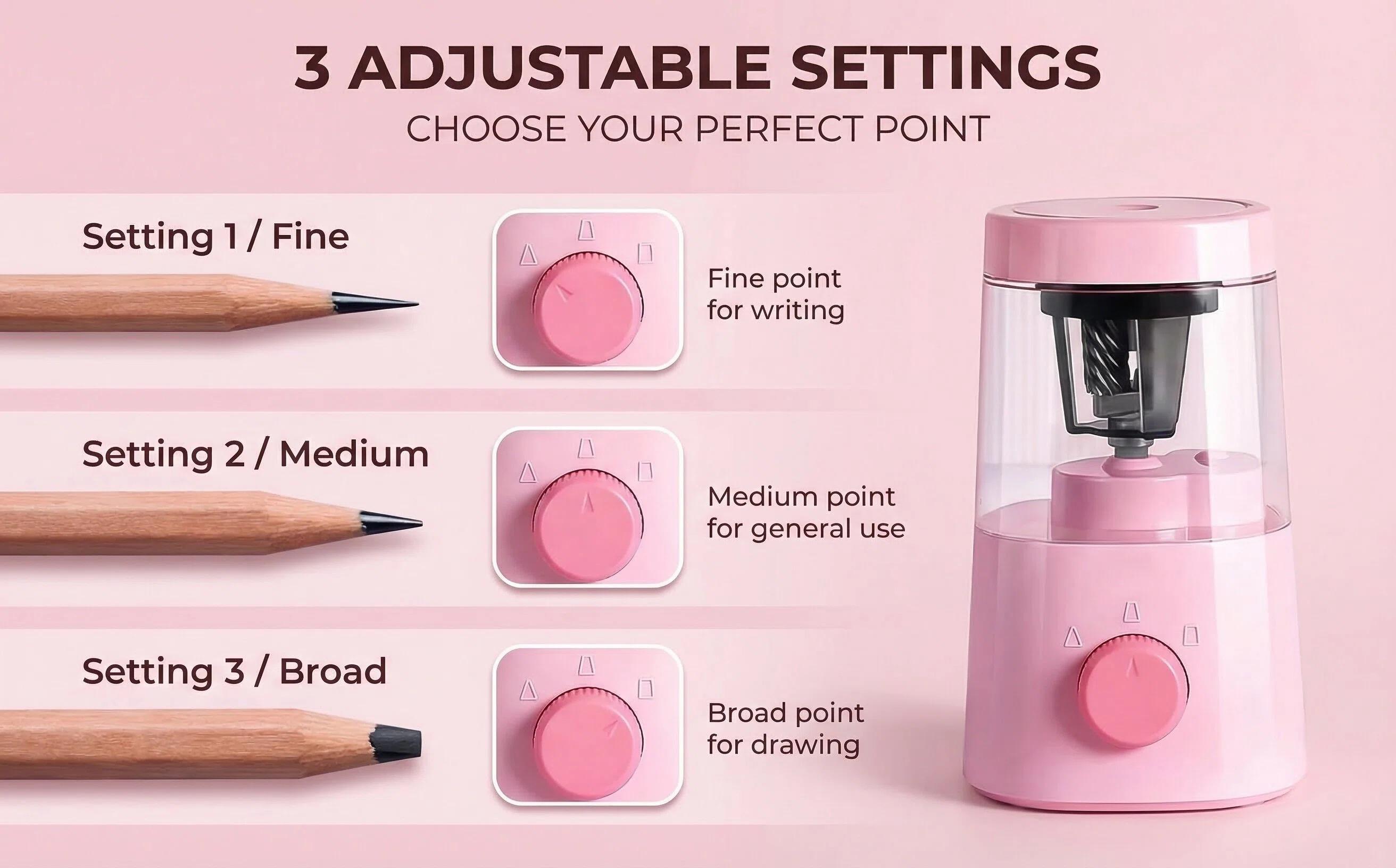 Automatic Pencil Sharpener, Portable & Compact for All Pencil Types - Perfect for Art, Office, School & Home Use (Blue/Pink)