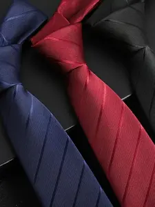 3-Piece Set Classic Men's Polyester Tie, Woven Jacquard Tie, Blue Striped Solid Business Tie, Elegant All Seasons Neckwear, Jacquard Necktie