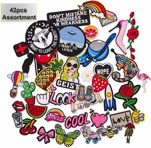 Mix Pack Assorted 42pcs Iron on Patches for Clothes Embroidery Sew on Appliques Patches for Jeans Jackets Vest Backpacks Shirt to Cover Logo Dirt Rip