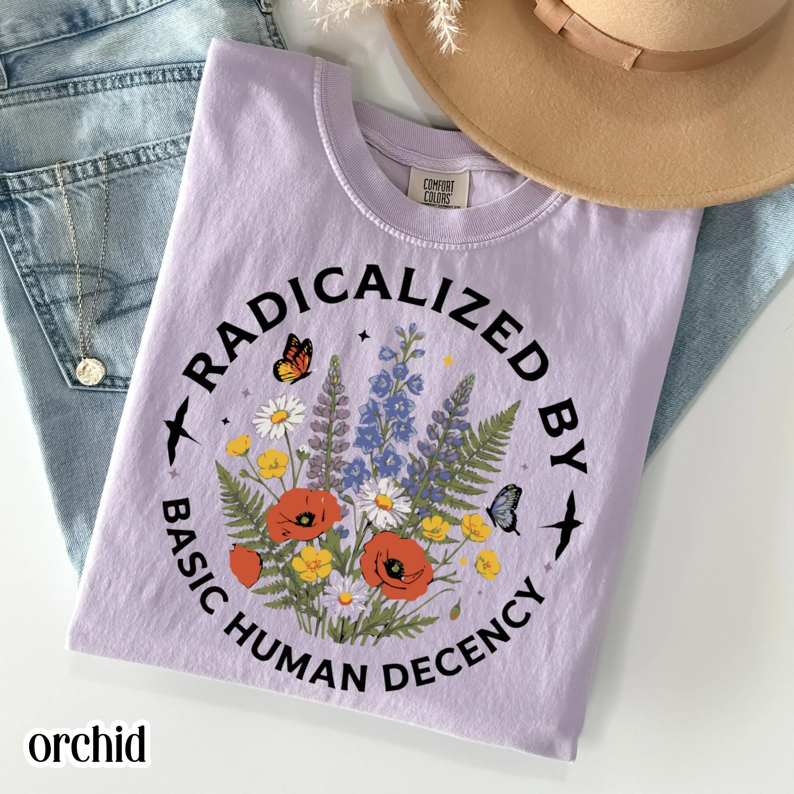 Comfort Colors® Radicalized By Basic Human Decency Fck Ice Shirt Anti-Tr^mp Floral Tshirt Abolish Ice Human Rights Activist Chinga La Migra