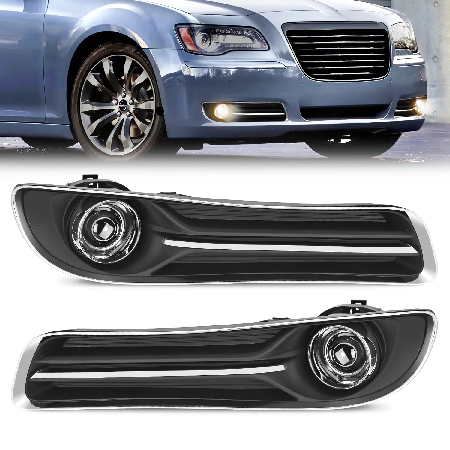 Nilight OEM Housing Fog Light Assemblies Pair Set for 2011-2014 Chrysler 300 Vehicle Bumper, Durable Dust-Proof Easy-Install Plug-and-Play Driving Lamps, High-Penetration Projector Glass Lens, H11 12V 55W Halogen Bulbs (Driver & Passenger Side)