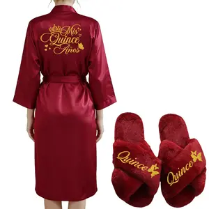 Mis XV Mis Años Long Sleeve Bathrobes Quince Shoes Bathrobe Mama de la Quinceañera Robe Mis 15 Birthday Robes