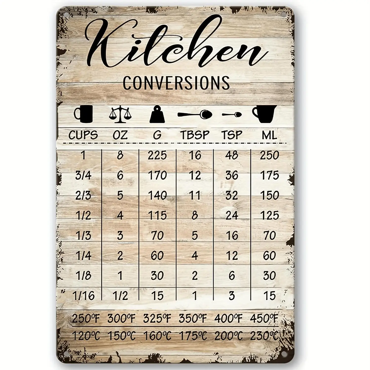 Rustic Farmhouse Kitchen Conversion Chart Metal Sign - Vintage Wall Decor for Pantry, Home & Bar (8.0x12.0inch), Durable Metal Material, Easy to Hang, No Power Needed, Kitchen Decor And Accessories
