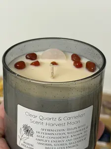 Harvest Moon | Clear Quartz and Carnelian Crystal Candle