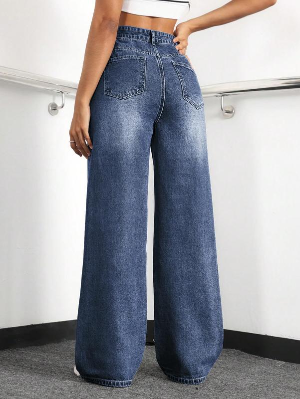 Women's High-Waisted Wide-Leg Loose Stretch Boyfriend Jeans Lightblue Minimalist Basic Bottoms for Daily Wear japanese  cuff  jeans kris  vervet winter fashion comfortable slim jean