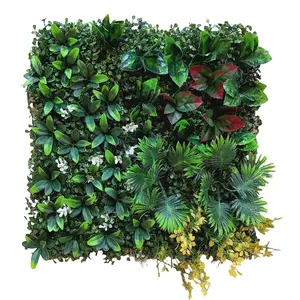 6pcs 50x50cm Artificial Green Wall Panels, Faux Grass Turf with Decorative Flowers, Indoor/Outdoor Home Decor Plant for Photo Background, Balcony Door Privacy Screen Decoration