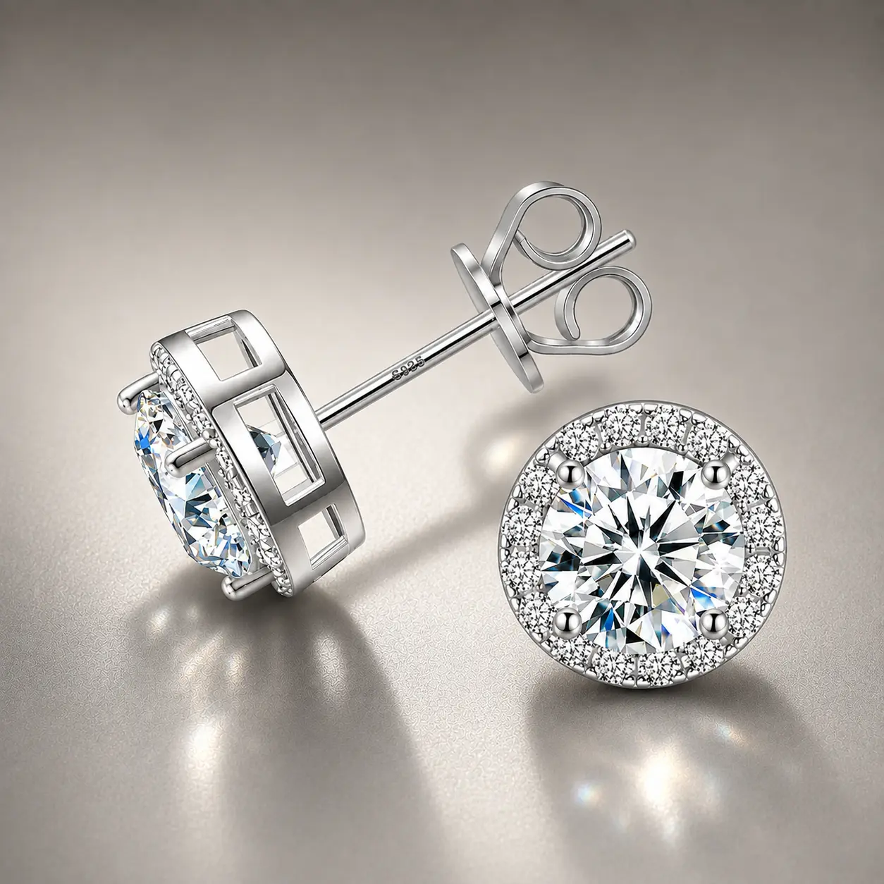 LeFlow 925 Moissanite Earrings Sterling Silver Halo, 6.5mm 1ct D Color VVS1  Solitaire Earrings with Micro Pavé Border, Street Style Hypoallergenic Multiple Size Classy Hip Hop Fine Jewelry Gift Moissanite Pass the Tester