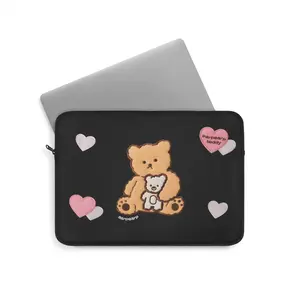 Cute Teddy Bear Laptop Sleeve with Heart Pattern – Shockproof Protective Case for MacBook & Notebook