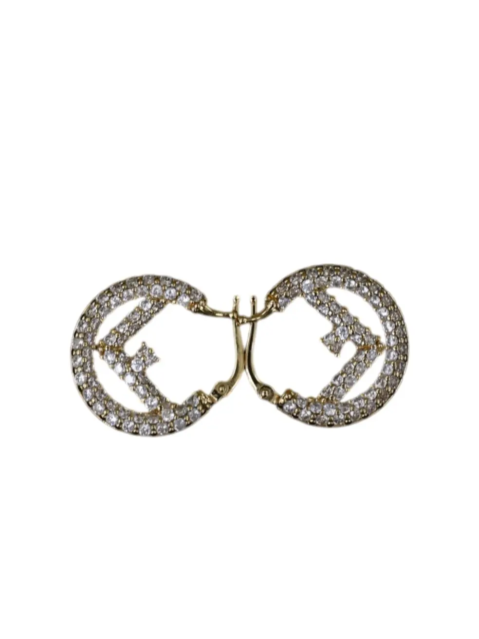 Pre-owned FENDI HOOP EARRING PAVE CHRYSTALS