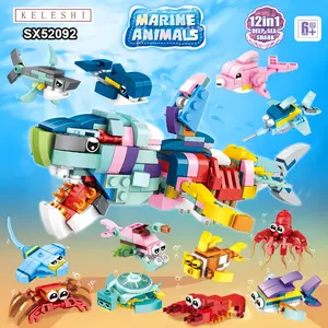 12 in 1 Shark Building Blocks Mini Ocean DIY Assembly Toy Doll Combine Large Shark Color Box Kids STEM Building Animal Building Blocks DIY Shark Assembly Toy Doll Mini Building Set Combine into Big Shark Color Box STEM Learning ToyToy